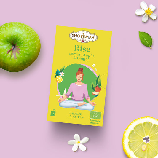 Shoti Maa organic aurverdic tea herb and spice infusion for morning to wake up with lemon ginger and apple