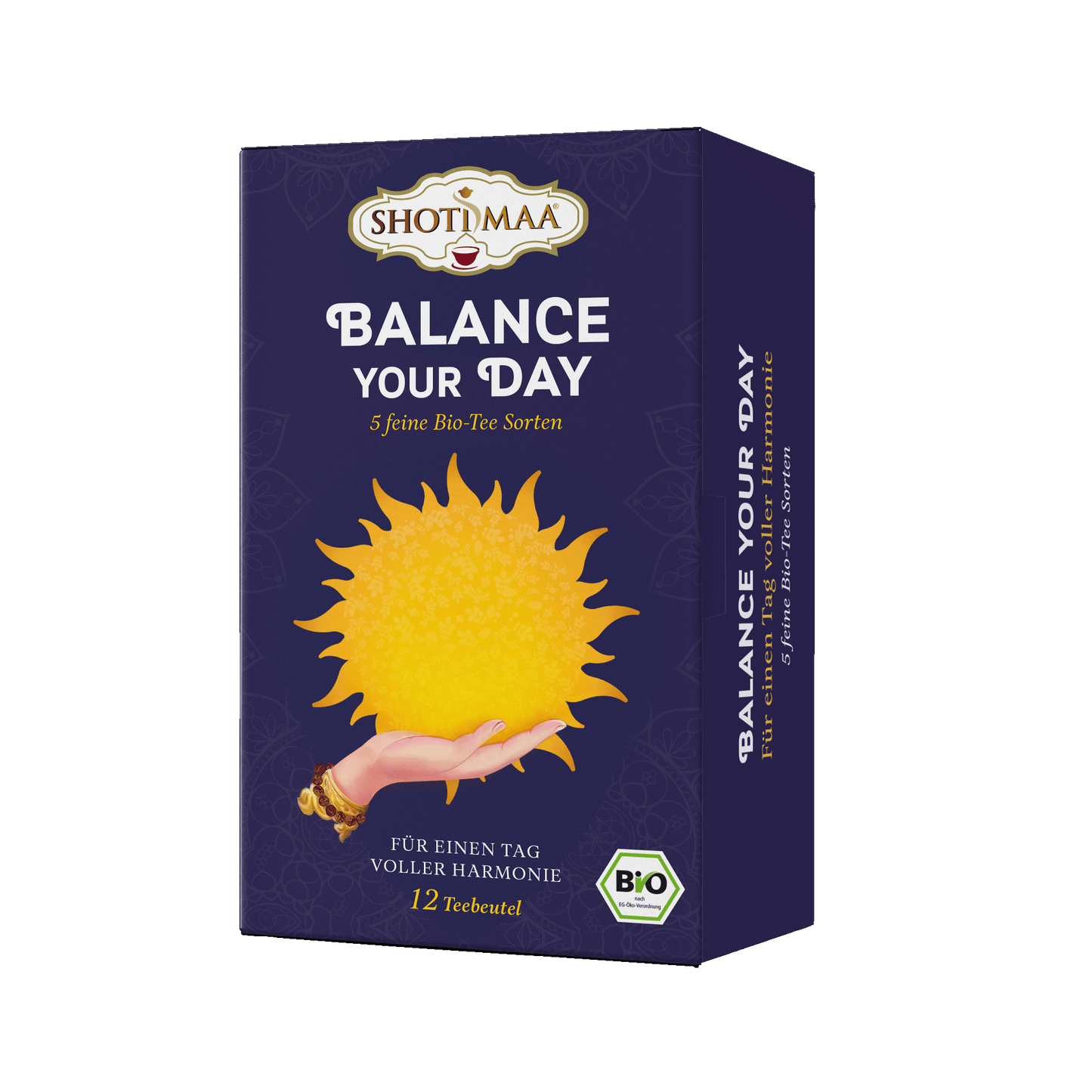 Balance your Day Box - Gift box with 12 organic herbal and spice teas - Shoti Maa - German facing
